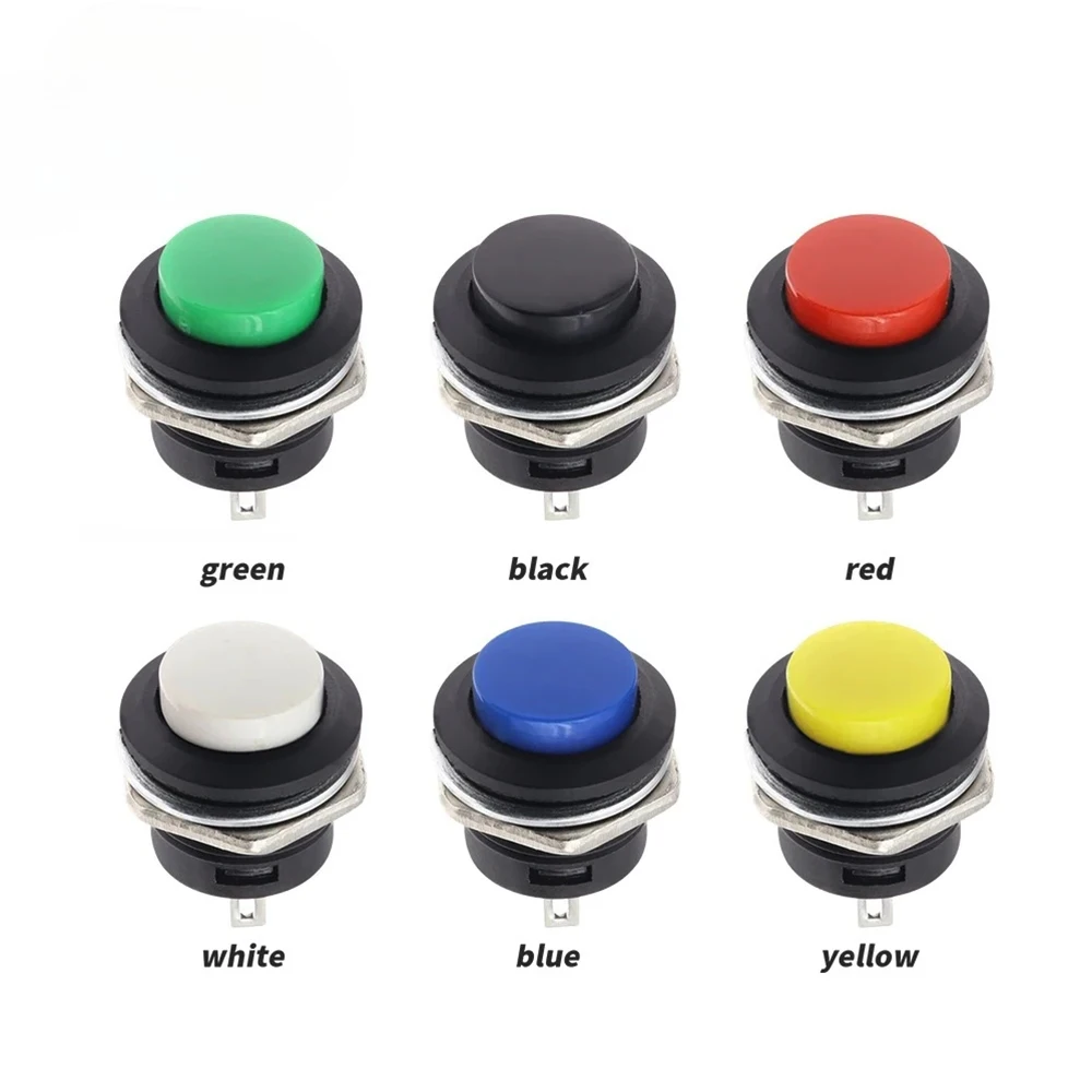 100PCS R13-507 Momentary Schalter SPST Runde Kappe Push Button Schalter AC 6A/125V 3A/250V rot Schwarz Weiß Gelb Grün Blau – Detail 9