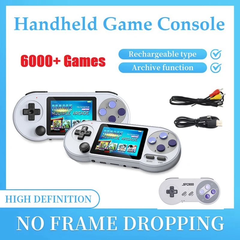 SF2000 Handheld Game Console Player+Handle Mini Game Pad Gray-White Plastic Support AV Output