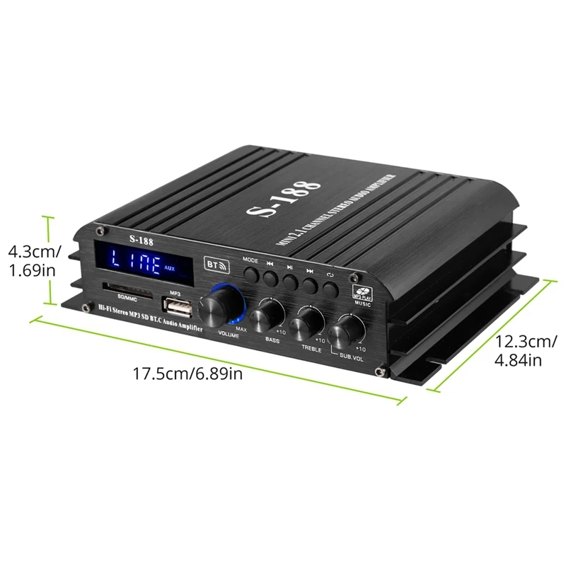 90W S-188 Bluetooth Stereo Hifi Amplifier 2.1 CH Audio Power Amplifier Bass Treble Control Music Player Amp EU Plug Easy Install