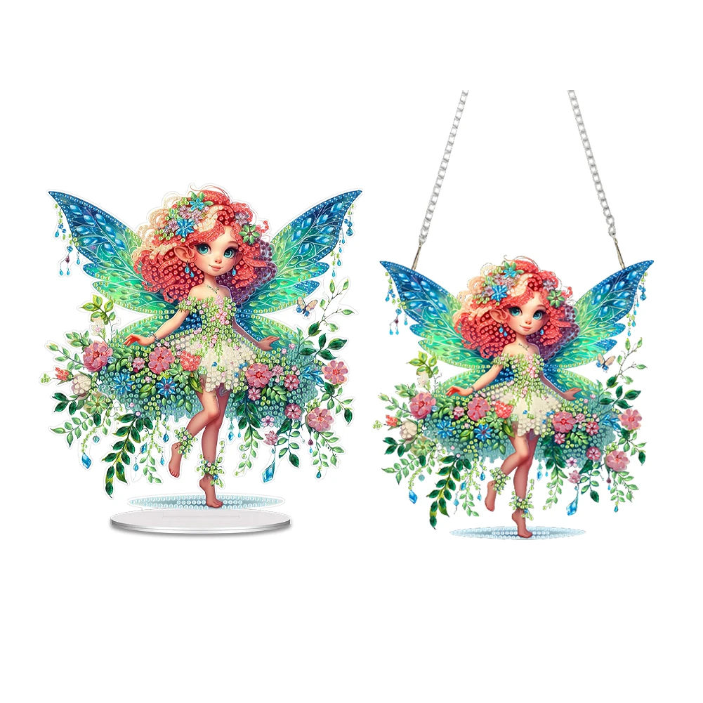 

2pcs Butterfly Fairy 2D Flat DIY Hanging Diamond Art Kits 5D DIY Diamond Painting Dots Pendant Window Hanging Art for Home Decor