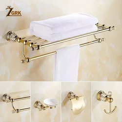 ZGRK Classical Bathroom Hardware Set Gold Polished Bath Accessories Wall-Mounted Towel Bar Paper Holder Towel Ring Soap Dish