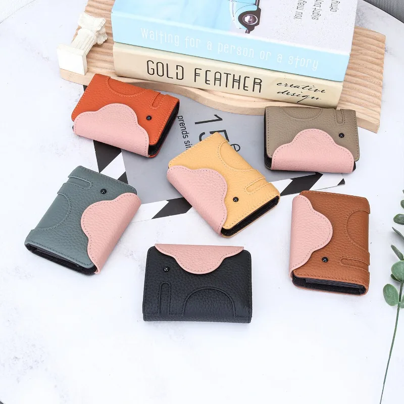 Cute Elephant Design Togo Leather Card Holder for Women, Ultra-Slim Compact Accordion Credit Card Wallet, Portable Small Wallet