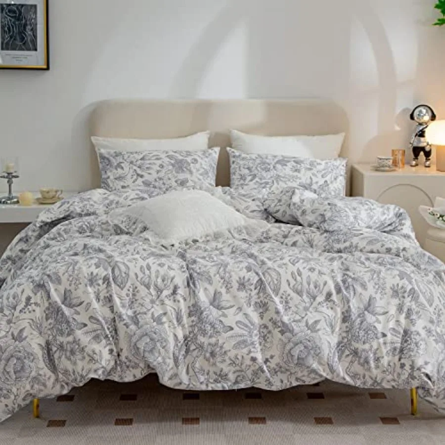 

Flower Duvet Cover Soft Cotton 3 Pieces Bedding Set Flowers Chic Shabby Botanical Style Floral Garden Pattern Duvet Set with Zi