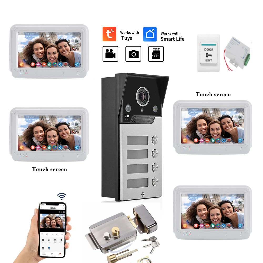 

7 Inch Wifi Video Door Bell Intercom System with HD Doorbell Camera 2/3/4 Family Multi nits Apartment Video Door Phone Intercom