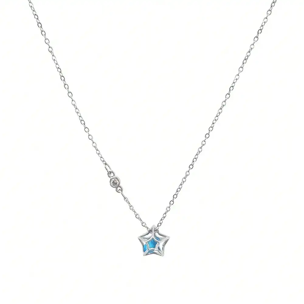 

Silver Star Pendant Necklace with Blue Inlay and Delicate Chain for Women