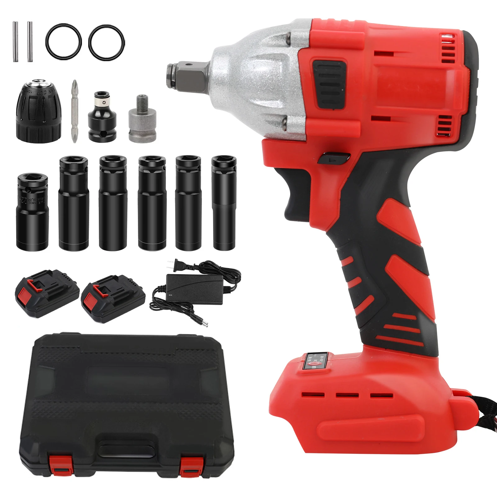Cordless Electric Impact Wrench Set 1000 N.M Torque Screwdriver Drill Tools 2500 RPM Plastic Box With Two Batteries One Charge