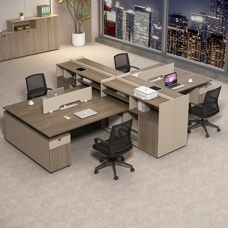 

Современная компьютерная рабочая станция для открытого офиса, модульный рабочий стол для 4 сотрудников с перегородкой