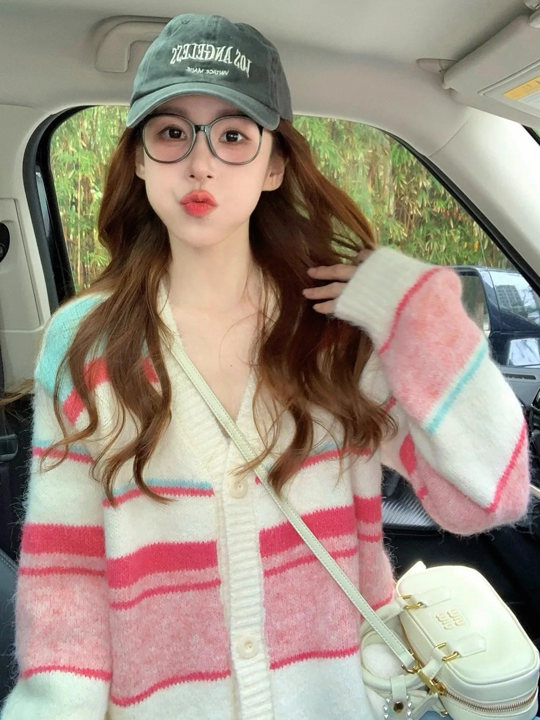 الرجعية V-Ne اللون بلو سترة مخططة المرأة فضفاضة كسول Sle لينة سترة مشغولة من الصوف الخريف الربيع الموسم طويل Sve