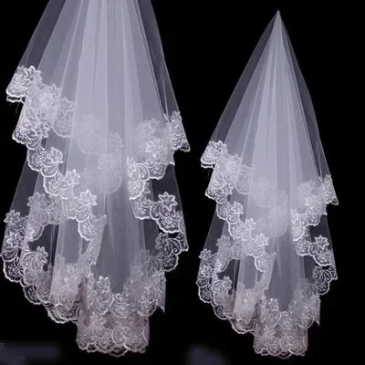 Beautiful White One Layer Bridal Wedding Accessories Appliques Ivory Veils Velo De Novia