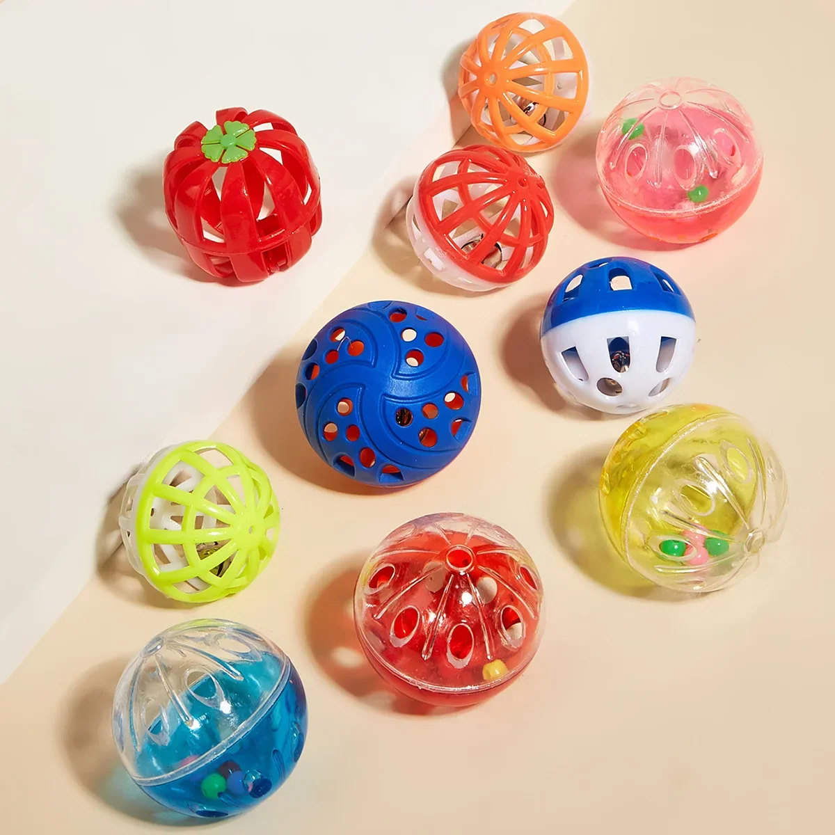 Colored Plastic Bell Ball Grid Hollow Ball, Cat Scratching, Cat Toys, Pet Supplies, Self-Hi gnawing