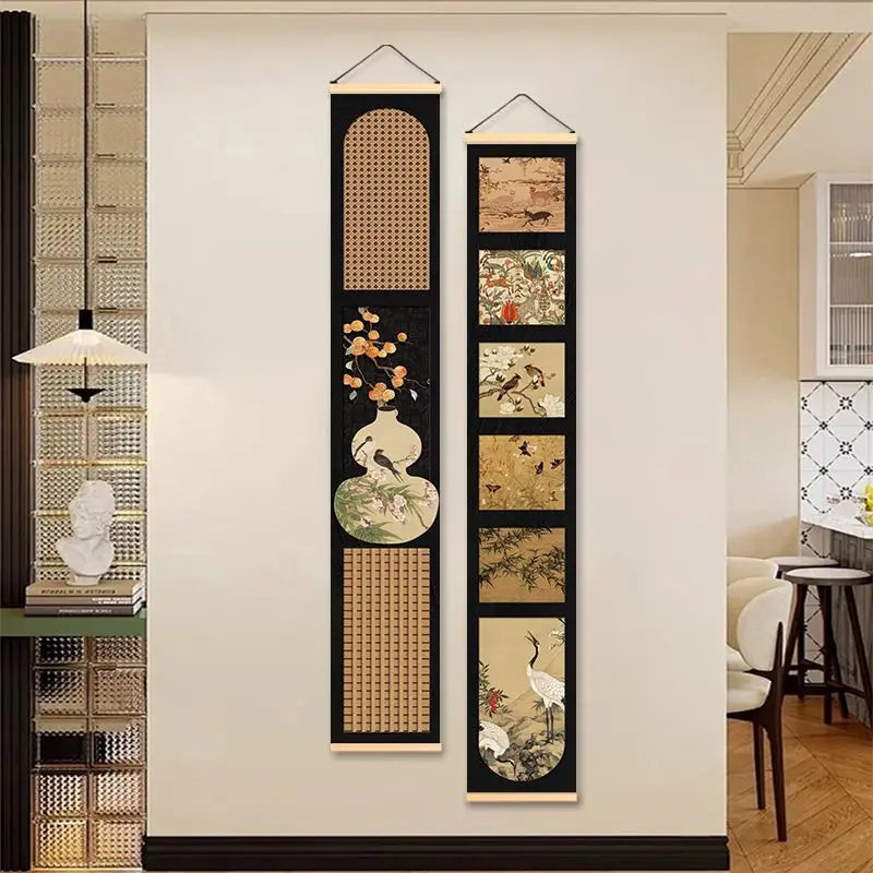 Wall Art & Room Decor Aesthetic Retro Plant & Flower Hanging – Minimalist Zen Scroll for Hallway, Home Library & Yoga Studio