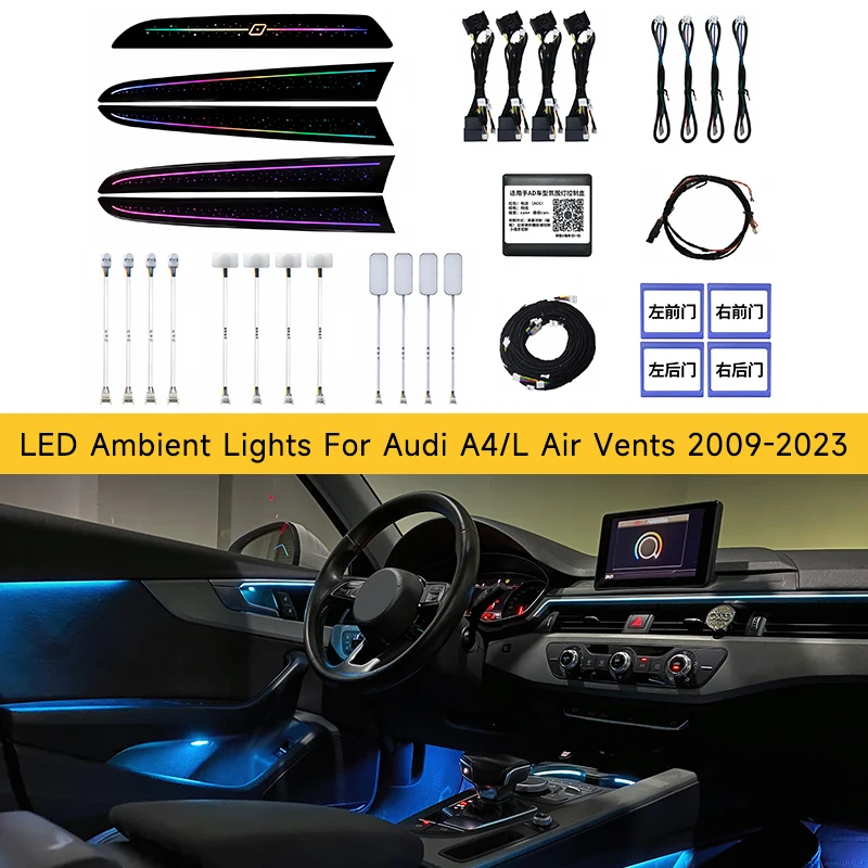 

64 Colors LED Ambient Lights For Audi A4 A4L 2009-2023 Models Rainbow Atmosphere Lamps APP/ Car Play/Car Radio Control