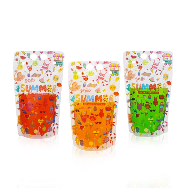 500Pcs/Lot Handheld Disposable Beverage Bag Juice Self-Sealing Lemonade Milk Tea Packing Bag Stand-Up Packaging Bags With Straw