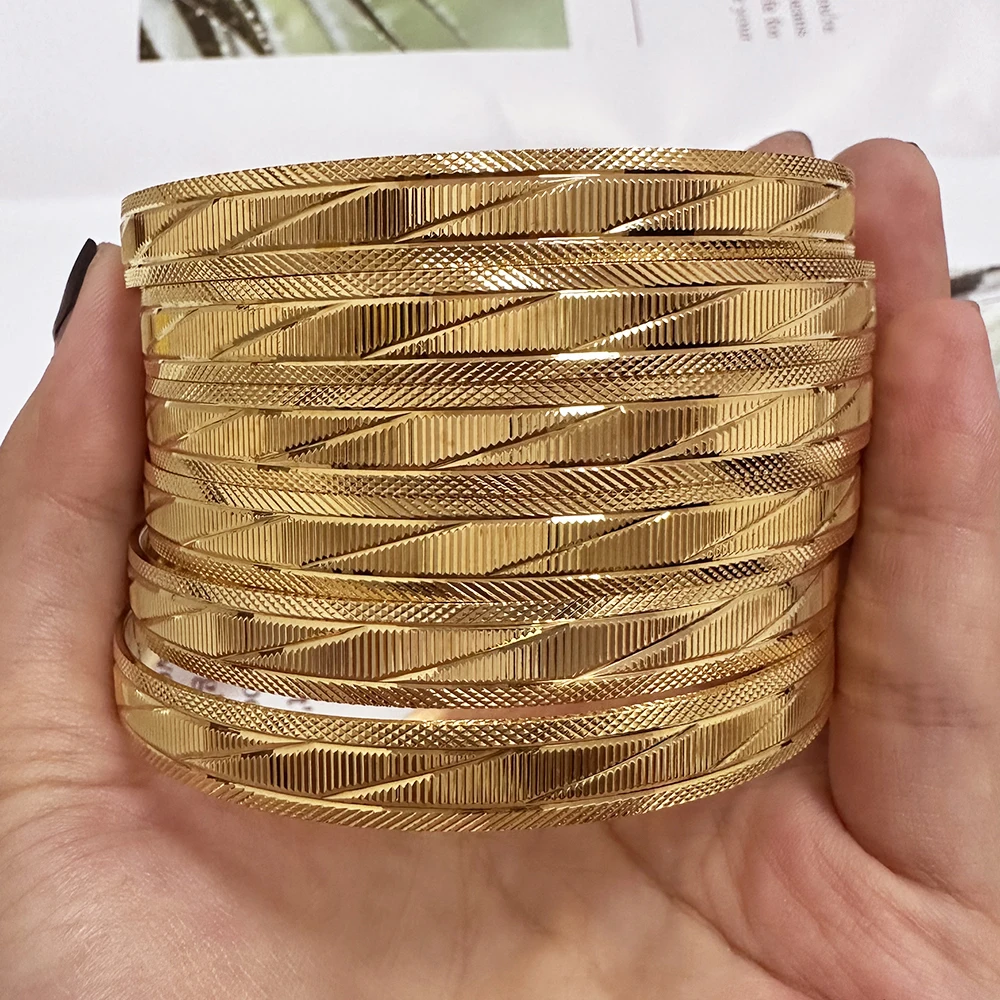 New Arrival Cuff Bracelet 24K Gold Color Dubai French African Bangle Women Bridal Wedding Party Charm Jewelry