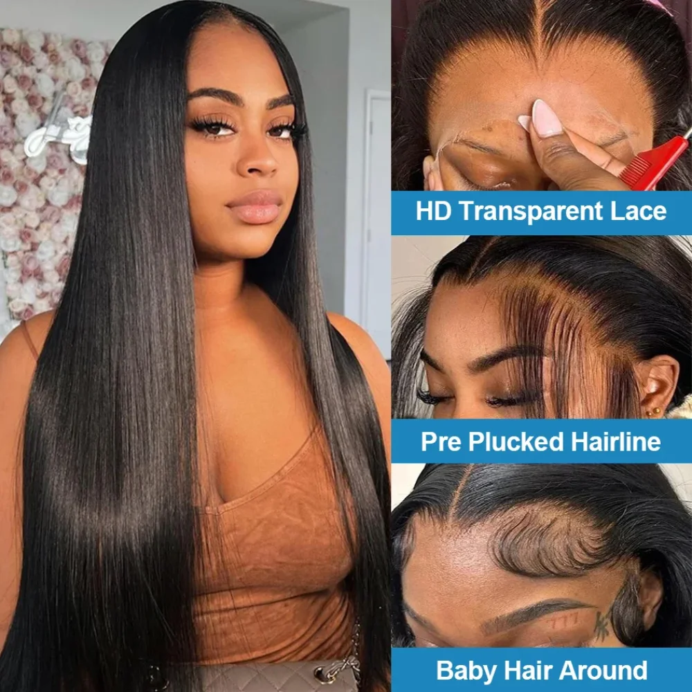 Natural Straight 36 Inch Hair 5x5 13x6 Transparent HD Lace Wig Frontal Brazilian Pre Plucked Human Black Hair For Women Wigs