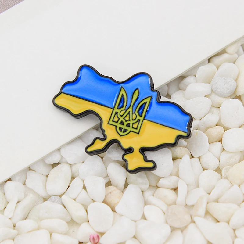 Ukraine Flag Ukrainian Map Brooch Ukrainian Map Flag National Emblem Flower Enamel Pin Lapel Custom Badge Jewelry Wholesale