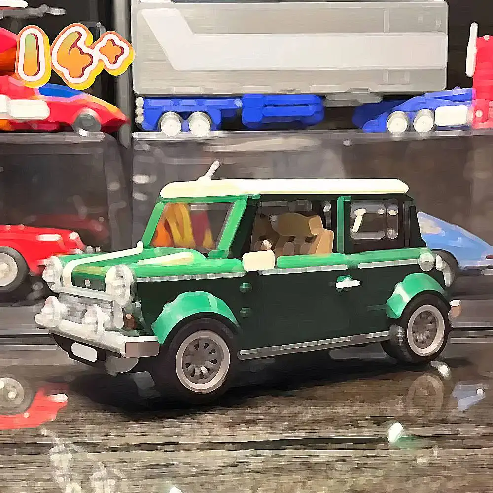 1077Pcs Retro Car Building Set Classic Green Automobile Collectible Ornament Christmas Birthday Gift