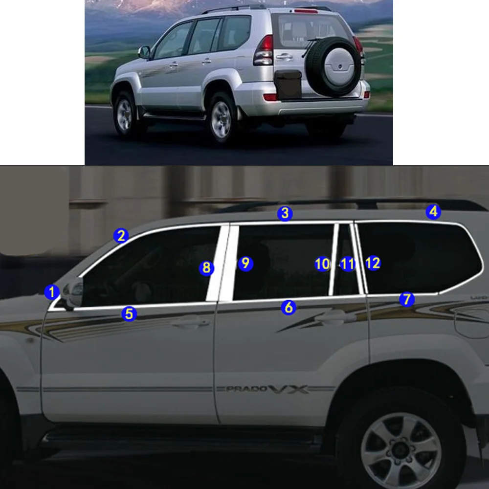 For Toyota Land Cruiser Prado/FJ120 2003 2004 2005 2006 2007 2008 2009 Car Sticker Garnish Pillar Window Middle Strip Trim Frame