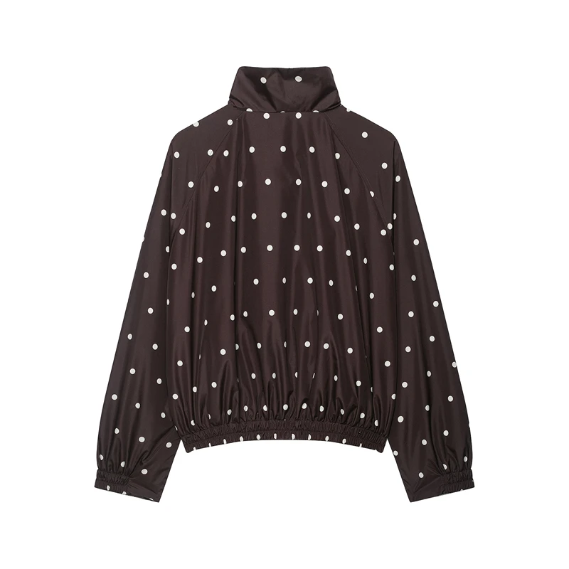 Guobioziy 2026 Autumn Vintage Polka Dot Women Jacket Stand Collar Zip Front Cropped Loose Fit Fashion Outerwear