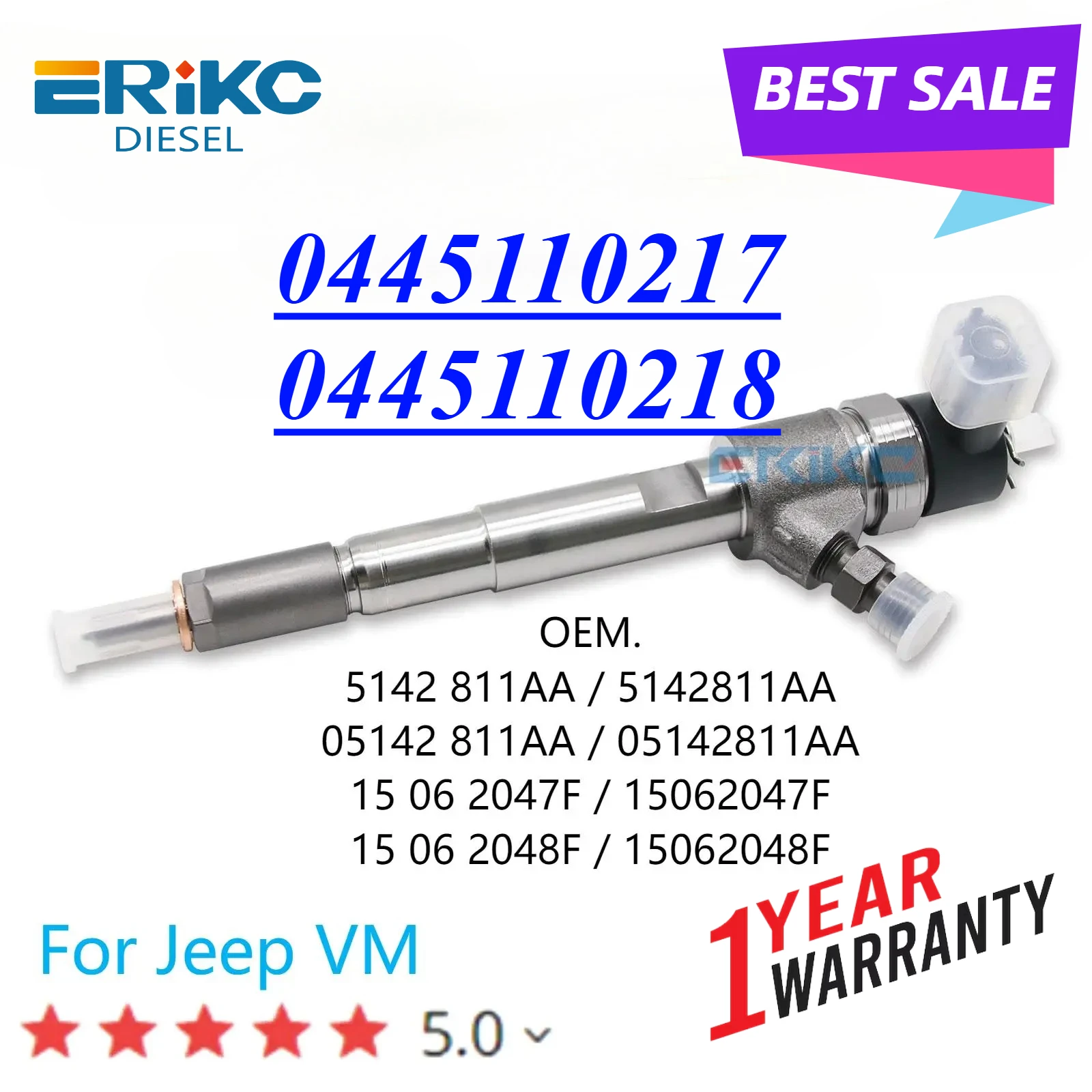 0445110217 Diesel Fuel Injector Assembly 0445110218 for Jeep Liberty Cherokee 5142811AA 05142811AA 0986435263 F00E200440