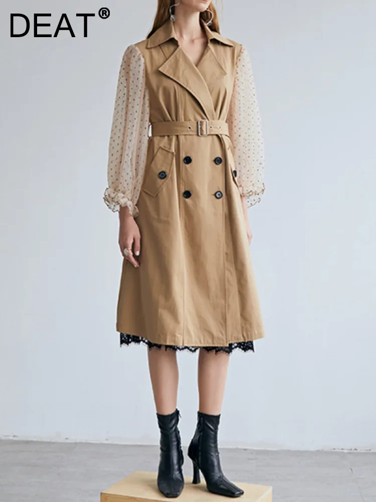 Mangas DEAT-Puff malha trench coat para mulheres, mangas puff, ponto de onda, blusão até o tornozelo, cinto, moda outono, JH3940, novo, 2024