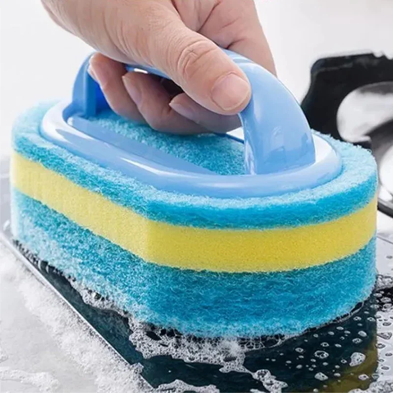 1pc Kitchen Sponge Wipe Thickening Cleaning Brush with Handle  Bathroom Tile Bathtub Cleaning Sponge Cleaning Supplies Cleaner