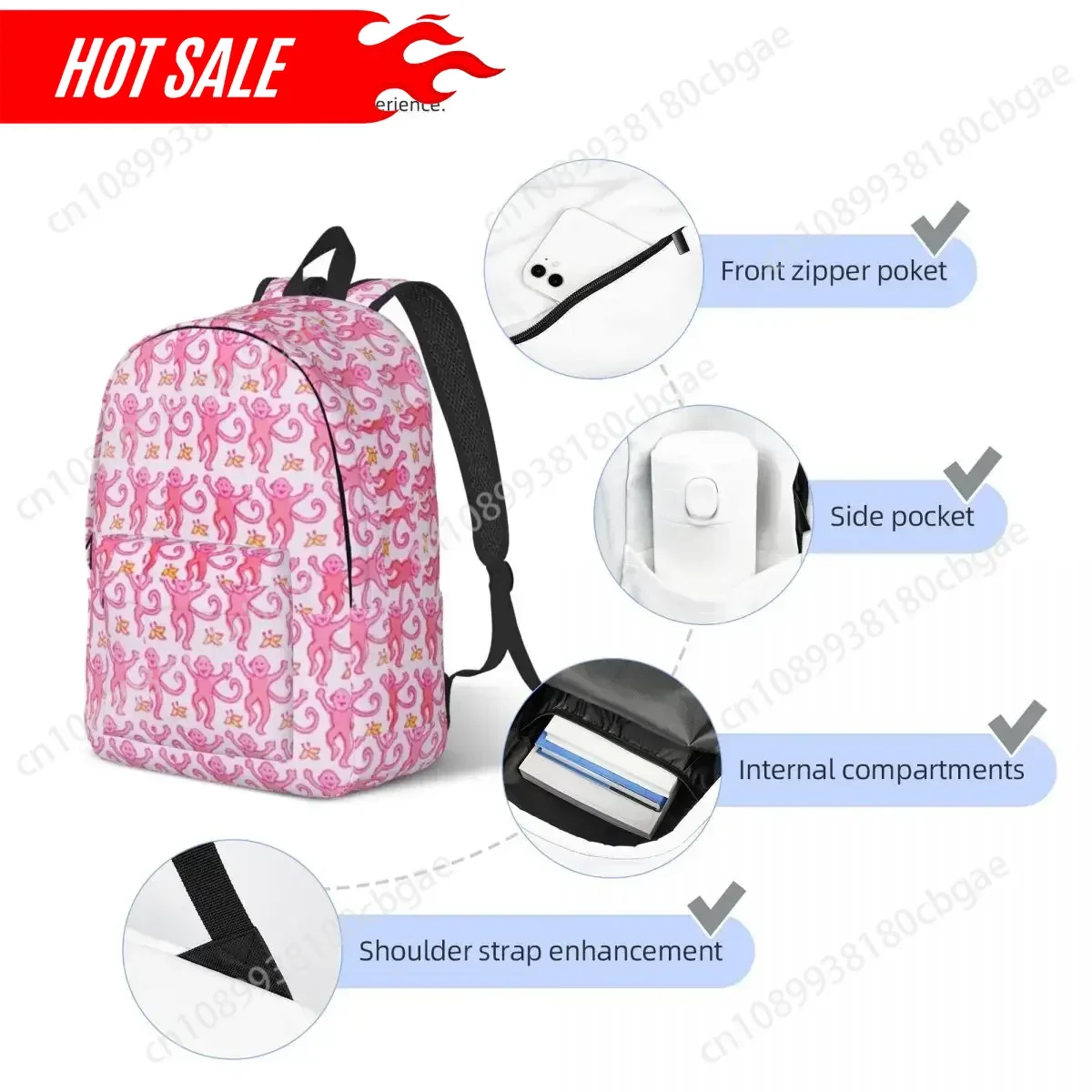 Hot Pink Preppy Monkeys Backpack Animal Outdoor Style Backpacks Student Designer Print School Bags Cool Rucksack Christmas Gift