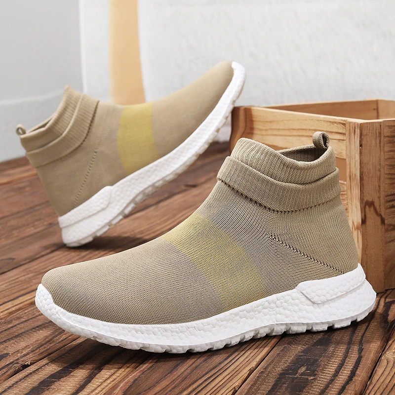 

HKDQ Большой размер 36-46 Пара кроссовок без шнуровки с высокими носками Легкая дышащая повседневная дорожная обувь для бега для мужчин и женщин