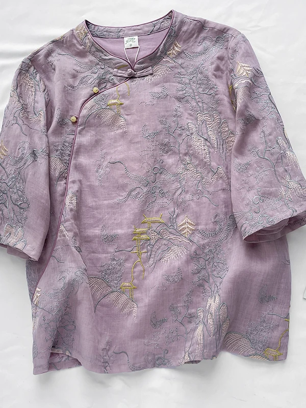 Nuevo chino Sle bordado lino suelto ajuste irt mujeres de gran tamaño Casual Top suelto verano Faion ropa de viaje