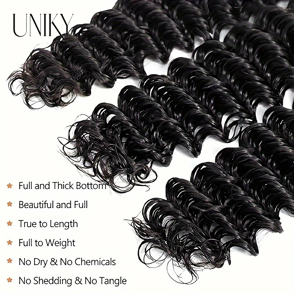 Tissage en Lot Deep Wave 100% Naturel Noir, Extension de Cheveux Humains Non Traités