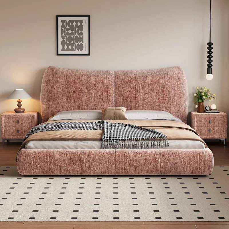 

Vintage Elephant Ear Style Chenier Master Bedroom Fabric Bed Double Bed Bedroom Furniture Beds Multiple Colors To Choose From