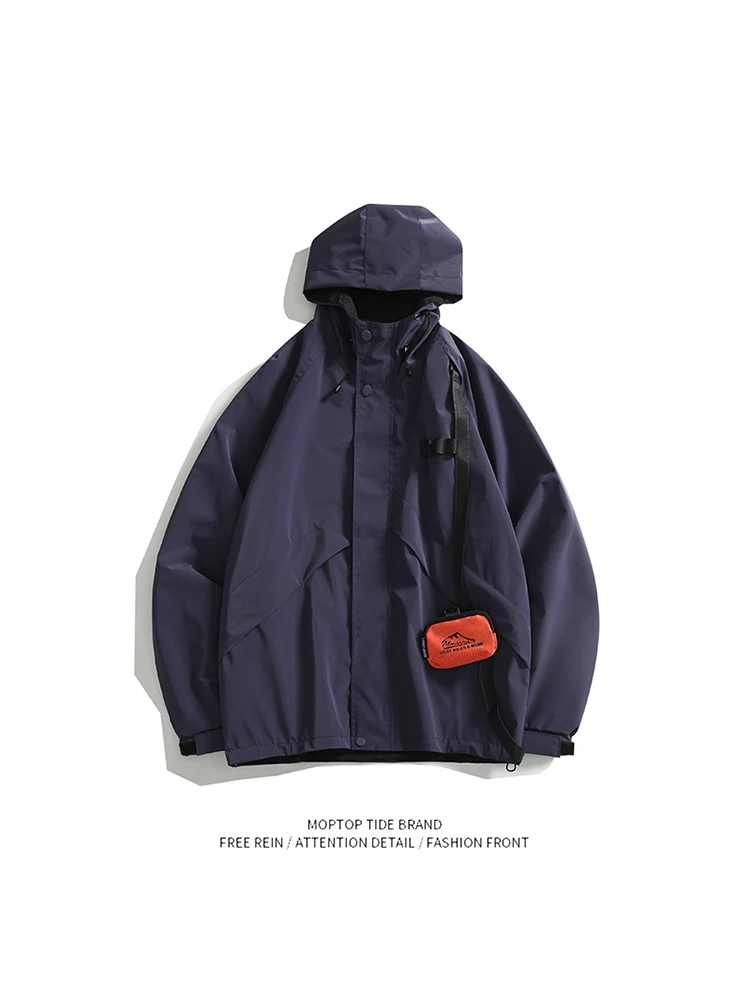 

Mr. WH Spring Autumn Japanese Sle Retro Functional Windbreaker Jaet Men's Trendy Street Loose Outerwear with Hood Polyester