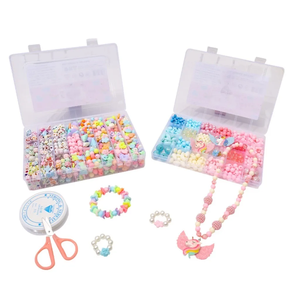 Arts Crafts DIY Handmade Beaded Kit Jewelry Set DIY Kit for Make Bracelets Beads Toys Colorful Kawaii DIY Making Beads Kit