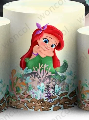 Disney Ariel Round Backdrop Baby Birthday Baby Shower Backdrop Undersea Little Mermaid Round Cylinder Cover Party Decor Prop