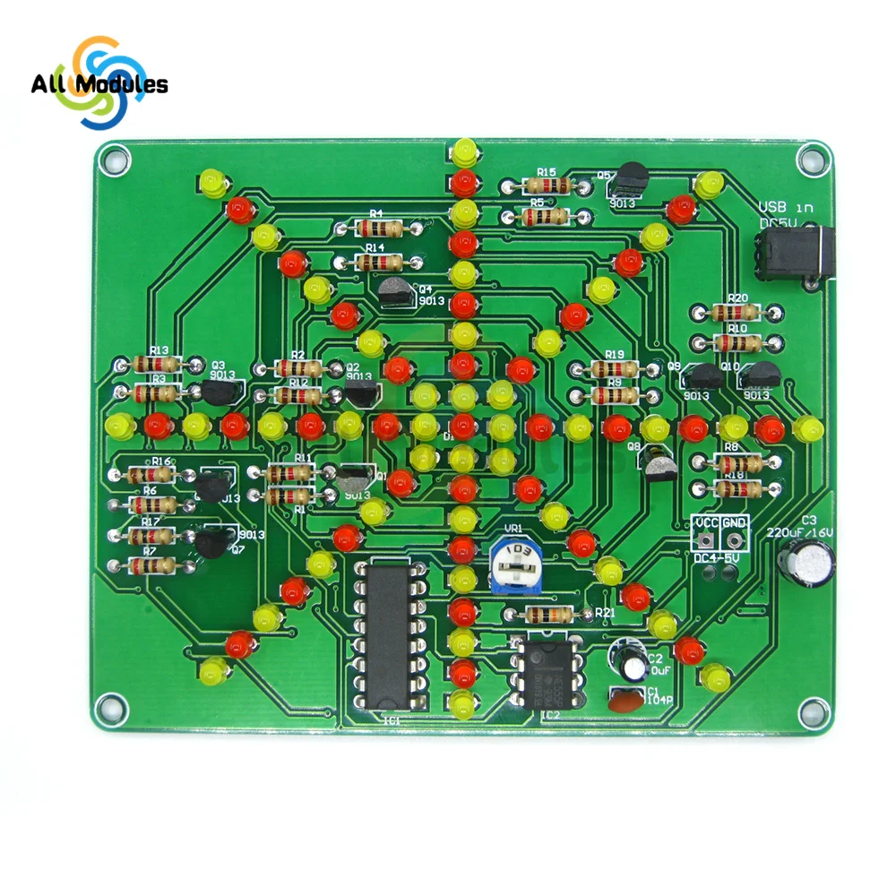 Electronic DIY Kit Flash Light Kits 73 LEDs Red Yellow Dual-Color Flashing Soldering Practice Board PCB Circuit Training Suite