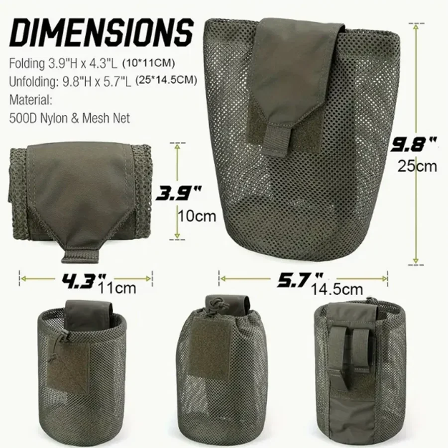 Nylon Mini Roll-Up Mesh Dump Pouch, Foldable Net Pocket for Magazine Storage, EDC Tactical Outdoor Camping Hunting Sports