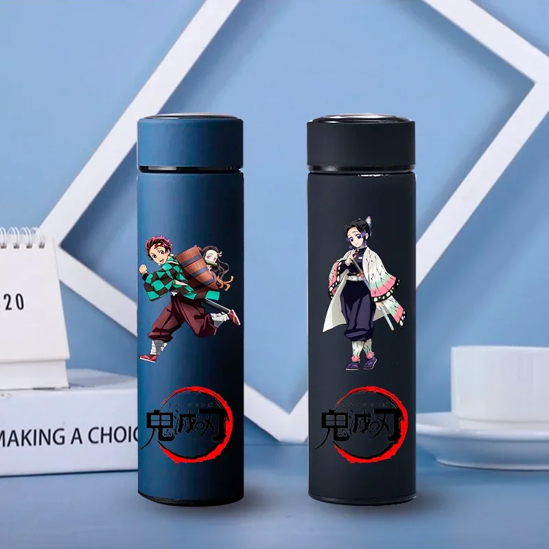 Taza de agua de acero inoxidable Demon Slayer de 500ML, botella de agua portátil de gran capacidad para exteriores, taza aislada con agua helada caliente