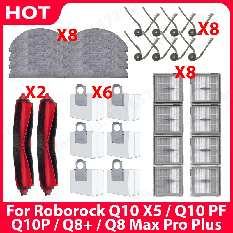 

For ( Roborock Q10 X5 / Q10 PF / Q10P / Q8+ / Q8 Max Pro Plus ) Robot Vacuum Cleaner Main Brush Mop Cloth Filter Dust Bag Parts