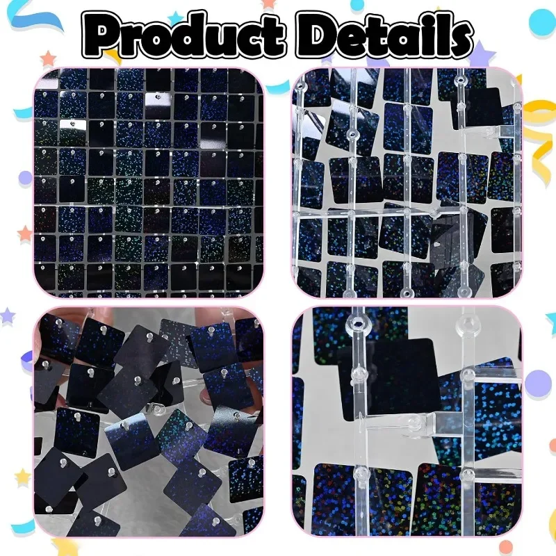 12/16/18/24PCS Schimmer Wand Kulissen SCHWARZ Platz Pailletten Wand Panel Kulissen Party Kulissen für hochzeit Geburtstag Dekor – Detail 6