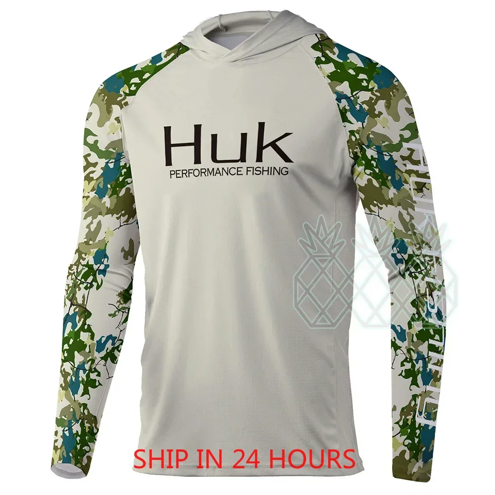 

HUK Men Fishing Wear Hoodie Tops Long Sleeve Jersey Hooded Sun Protection Upf 50 Breathable Angling Clothing Performance Shirts