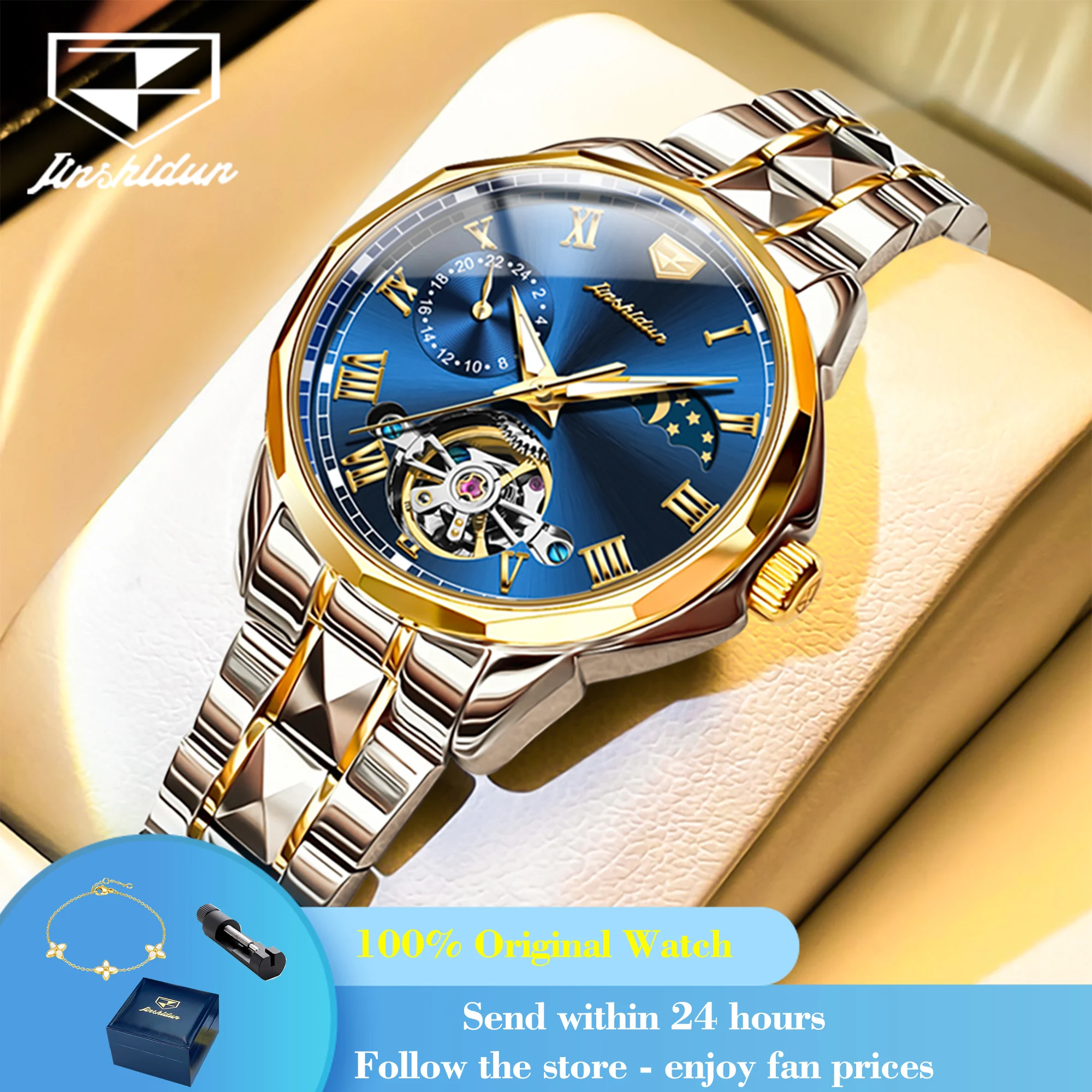 JSDUN 8937 Luxury Elegant Mechanical Wristwatch Roman Scale 50M Waterproof Watch For Women Hollow Skeleton Fashion Dress Watches