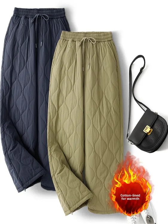 

Thiened Warmstitch Cotton Pants Loose Casual Trousers Wide Leg Pants High Waist Straight Cut Autumn Winter Women's plus Size