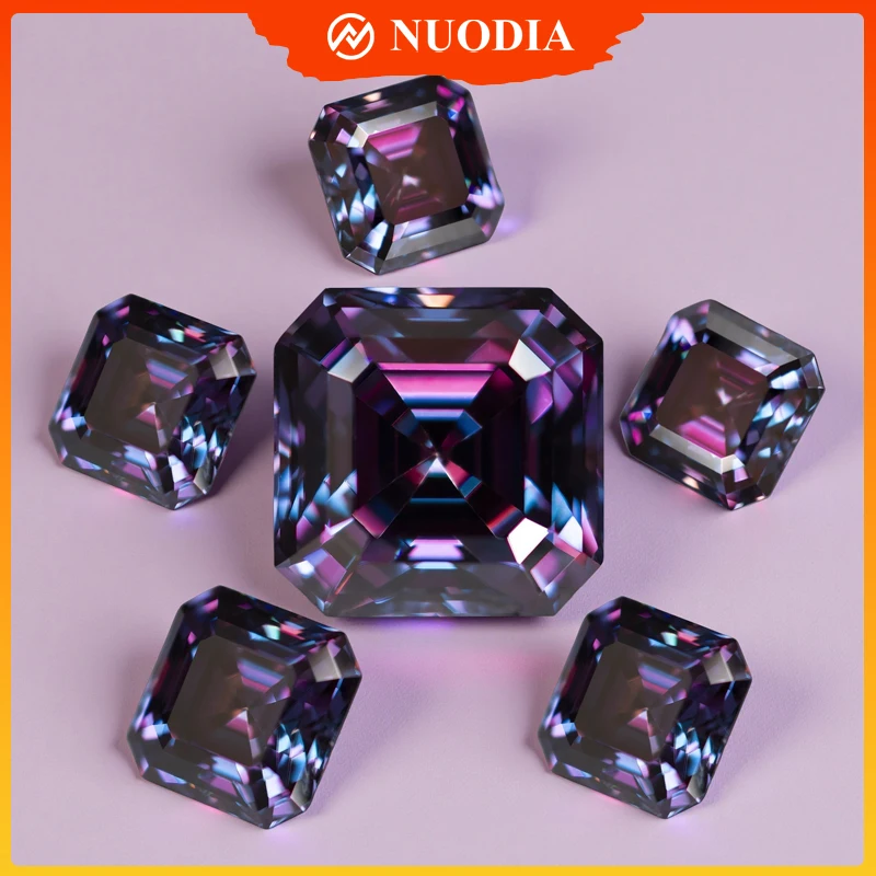 

Ювелирные изделия Nuodia, новый королевский фиолетовый муассанит с сертификатом, огранка Asscher 1,0-5,0 карата, сертифицированный муассанит, свободный драгоценный камень VVS1