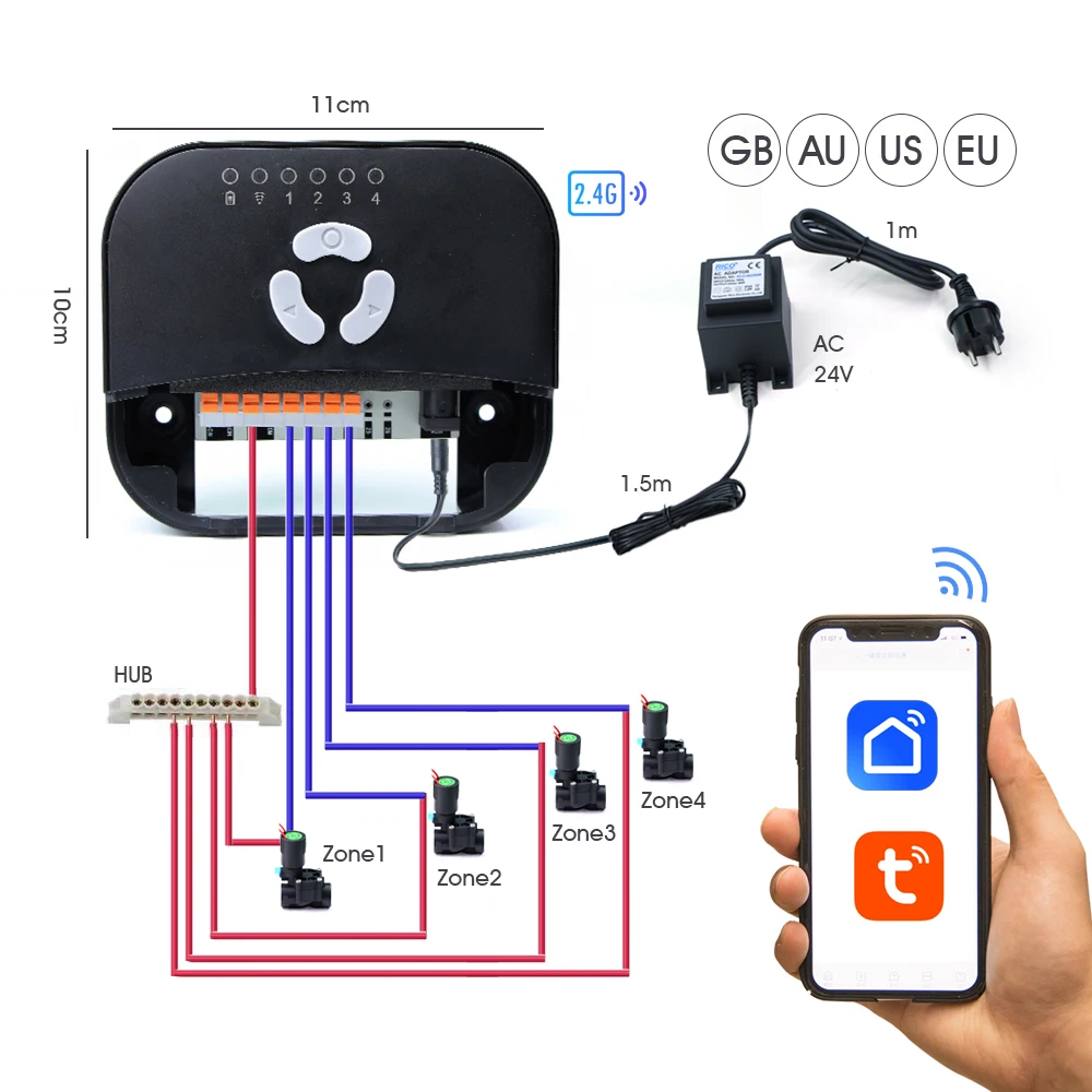 Garden Hose Solenoid Valve Controller Lawn Greenhouse Irrigation System 4 Zone Wireless Remote Voice Control Smart Water Timers