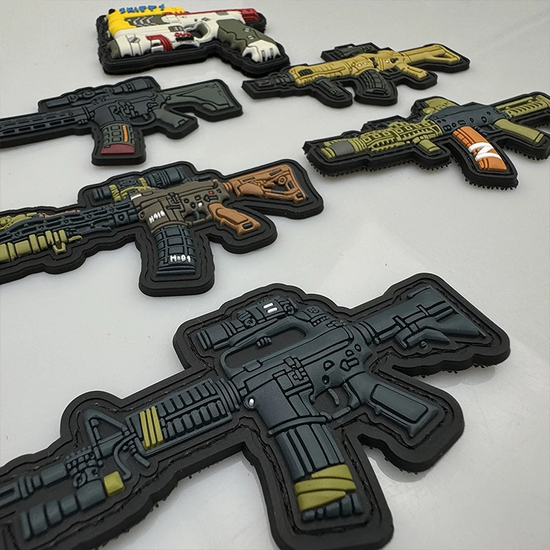 Q Version Submachine Q Version gun sniper rifle patches hook PVC Badges Soft Rubber Tactical Patch For Clothing Bag DIY Accessor