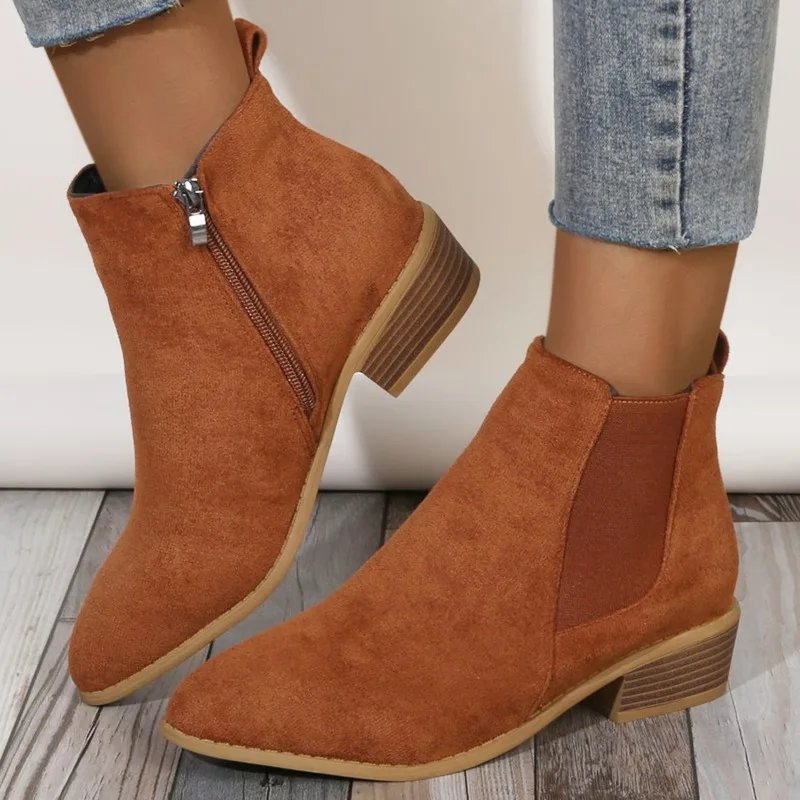 Short Boots New Fashion Versatile Pointed Toe Thick Heel Sleeve Women's Shoes