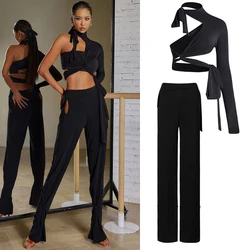 New ZYM Latin Dance Pants Women Adult Ballroom Dance Clothes Cha Cha Rumba Dance Practice Clothing Black Latin Trousers DNV19082