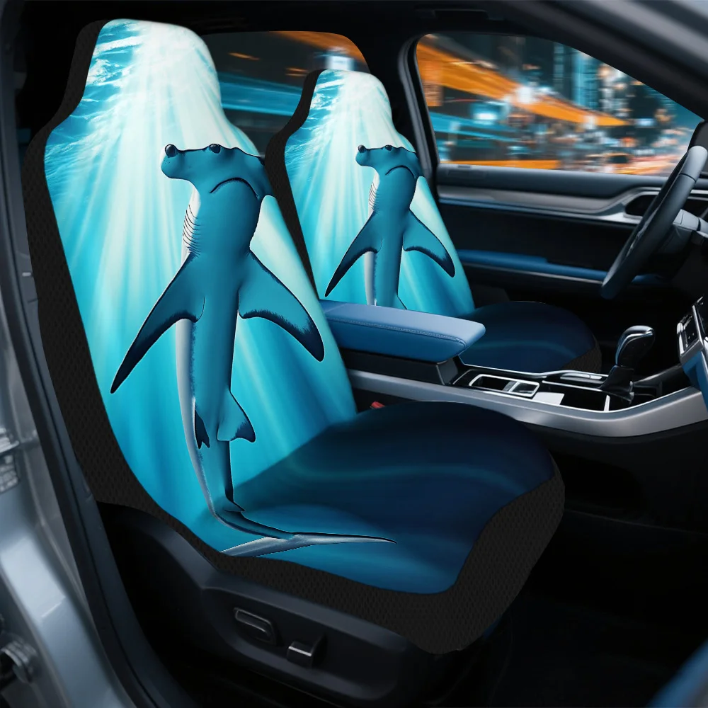 2pcs Hammerhead Shark Swim Theme Car Seat Cover Set – Fit, High-Quality Durable Full Set For Front Seats, Stylish Design For Me