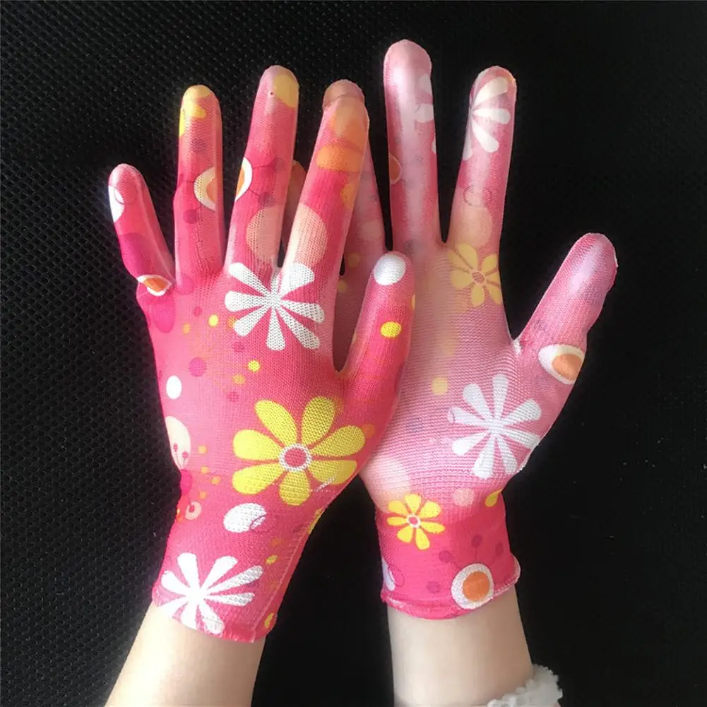 12 pairs Yard Cleaning Palm-Coated Floral Garden Gloves Women Non-Slip Working Gloves Non-Slip Household Labor Protection Gloves