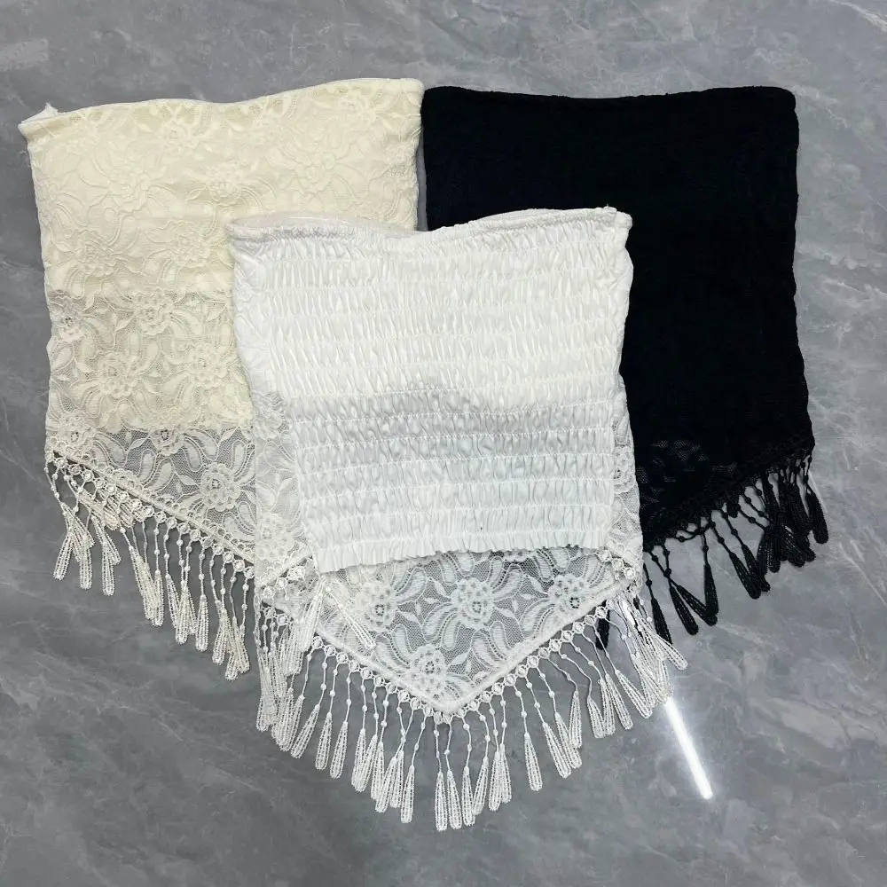 

Tassel Lace Mesh Camisole Seamless Slim Fit Lace Crop Tube Top Off Shoulder Bottoming Shirt Sleeveless Vest with Pads